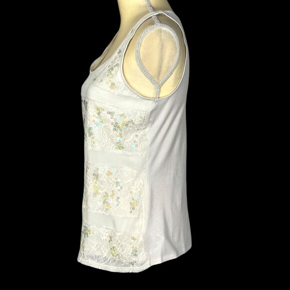 EXPRESS Women’s Tank Top Ivory Size SP Lace Sequins Striped Sleeveless Summer - Picture 6 of 13